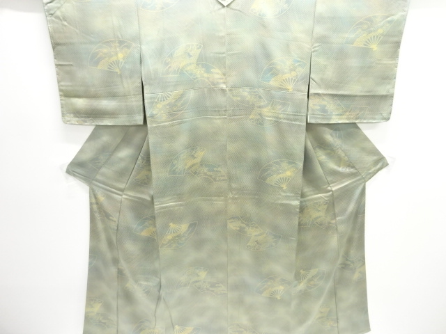 未使用品　扇に花模様暈し小紋着物